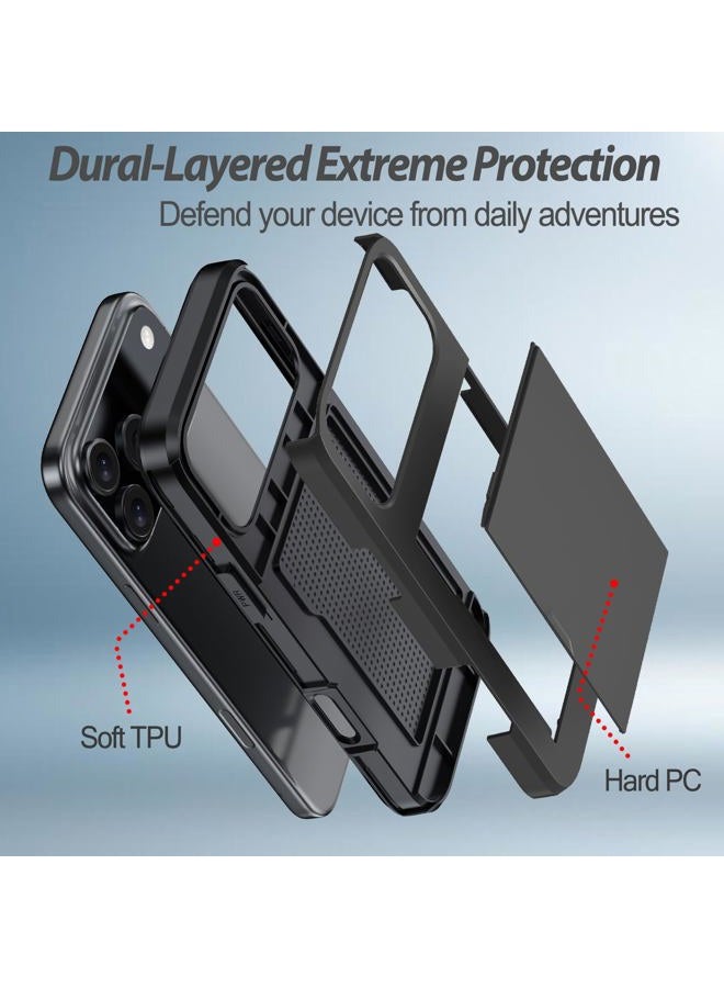 Benbenjaytek for iPhone Pro Wallet Case with Card Holder + 2 Tempered Glass Screen Protector Protective Shockproof Hidden Card Slot Slim Case Women Men for iPhone Pro 6.3 (Black) - Image 2