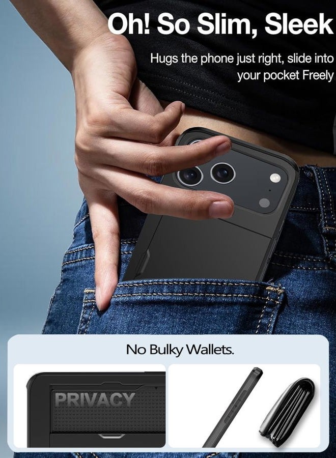 Benbenjaytek for iPhone Pro Wallet Case with Card Holder + 2 Tempered Glass Screen Protector Protective Shockproof Hidden Card Slot Slim Case Women Men for iPhone Pro 6.3 (Black) - Image 4