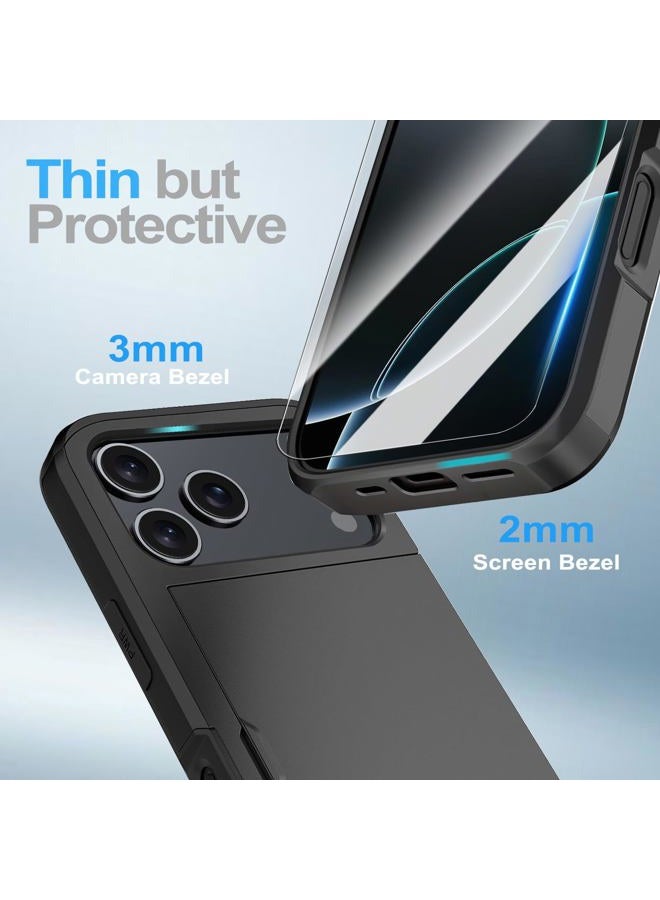 Benbenjaytek for iPhone Pro Wallet Case with Card Holder + 2 Tempered Glass Screen Protector Protective Shockproof Hidden Card Slot Slim Case Women Men for iPhone Pro 6.3 (Black) - Image 5