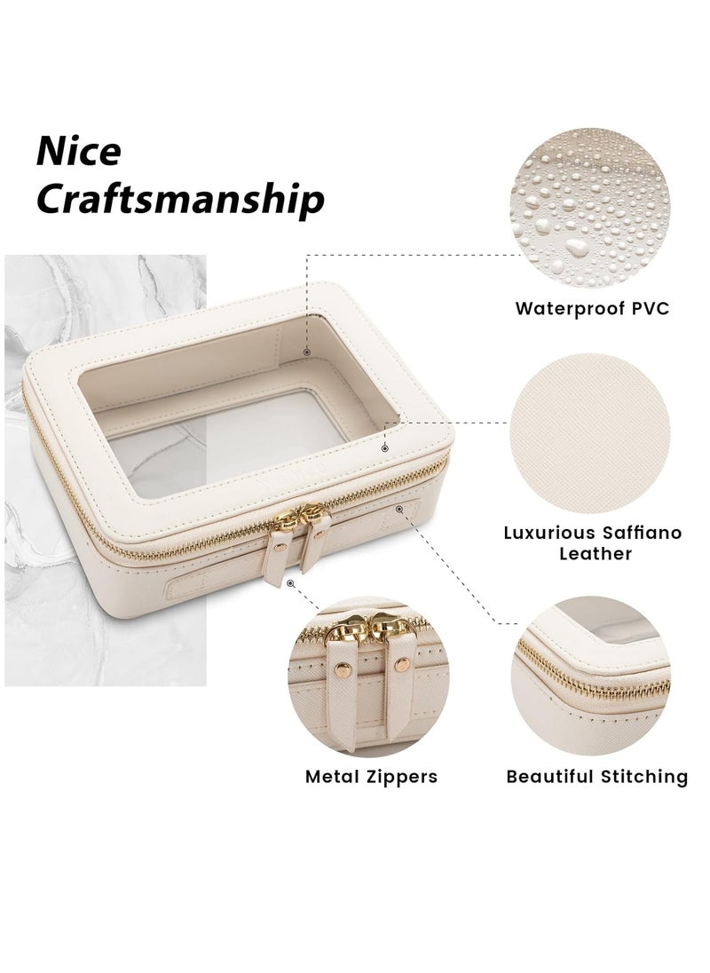 Aveniee - Aveniee Clear Makeup Bag, Travel Cosmetic Case Toiletry Bag, Heavy Duty Make up Organizer for Women, Portable Car Organizer Bag with Clear Windows & Gold Zippers(White) - Image 1