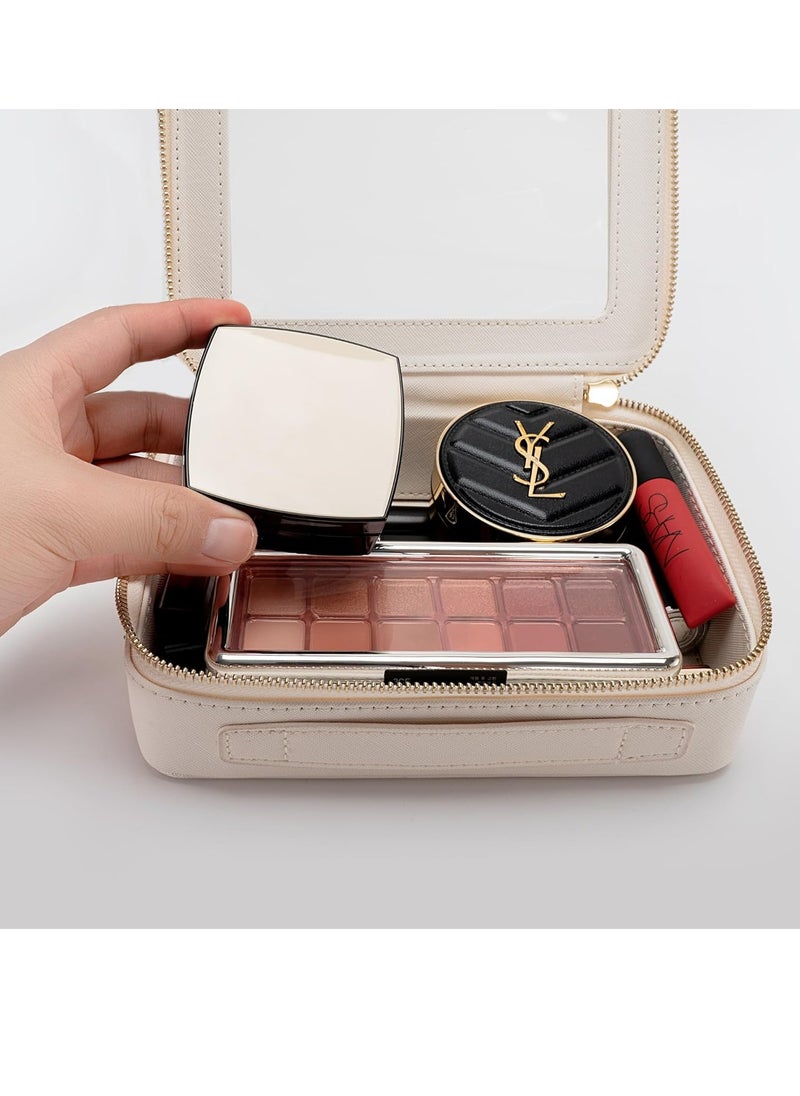 Aveniee - Aveniee Clear Makeup Bag, Travel Cosmetic Case Toiletry Bag, Heavy Duty Make up Organizer for Women, Portable Car Organizer Bag with Clear Windows & Gold Zippers(White) - Image 1