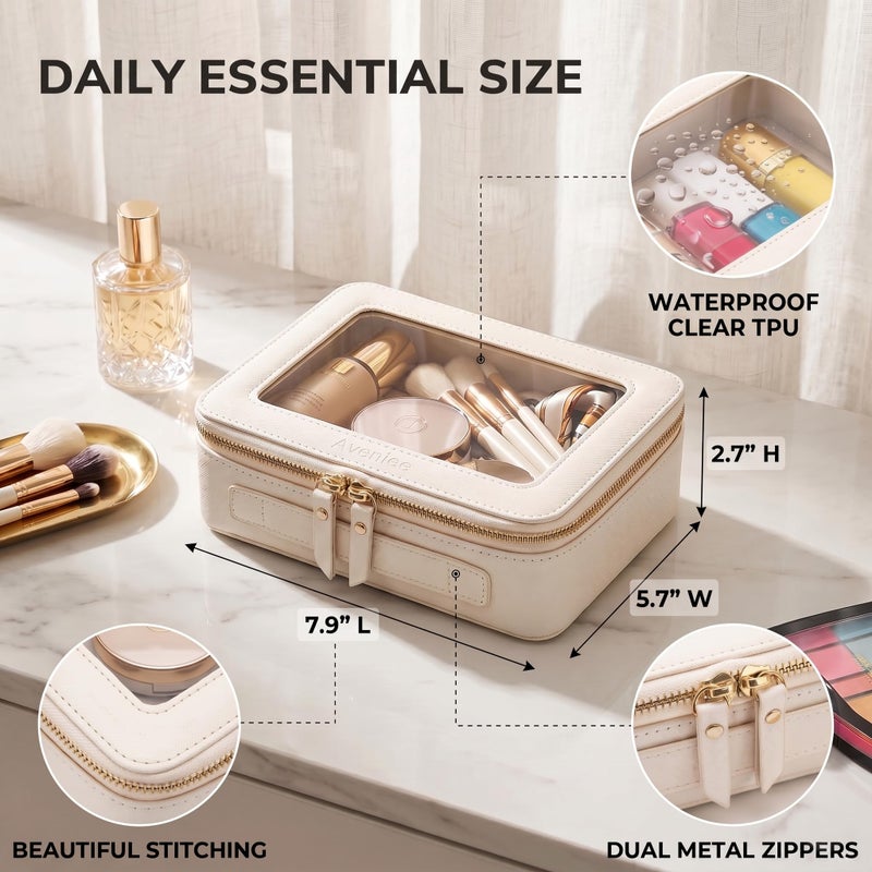 Aveniee Clear Makeup Bag Organizer, Travel Toiletry Bag Cosmetic Case for Women, Make Up Skincare Pouch Car Organizer Bag with Zippers for Essentials,White,Medium Classic - Image 2