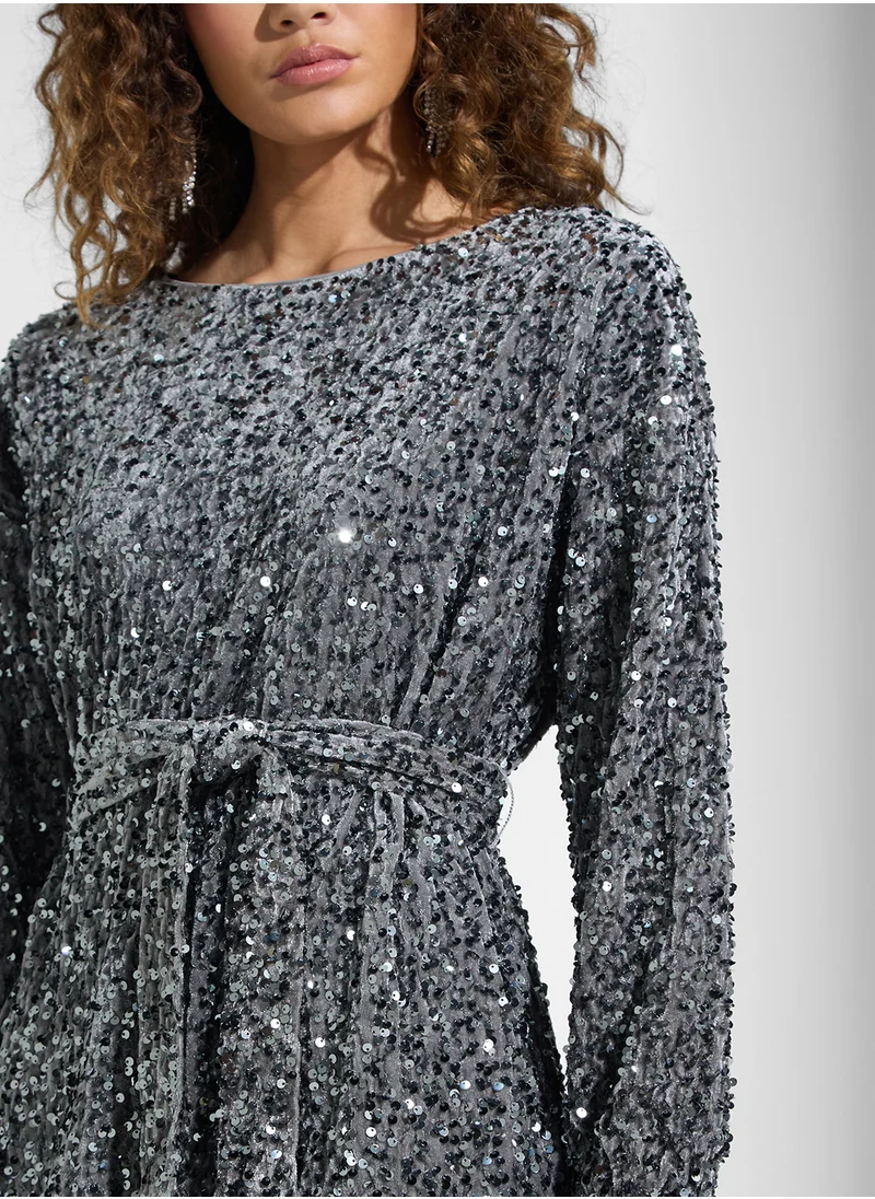 فيرو مودا Boat Neck Tie Detailed Dress