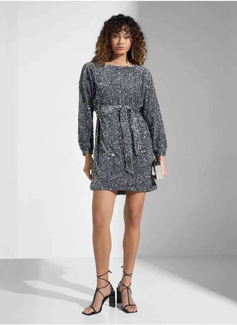 فيرو مودا Boat Neck Tie Detailed Dress