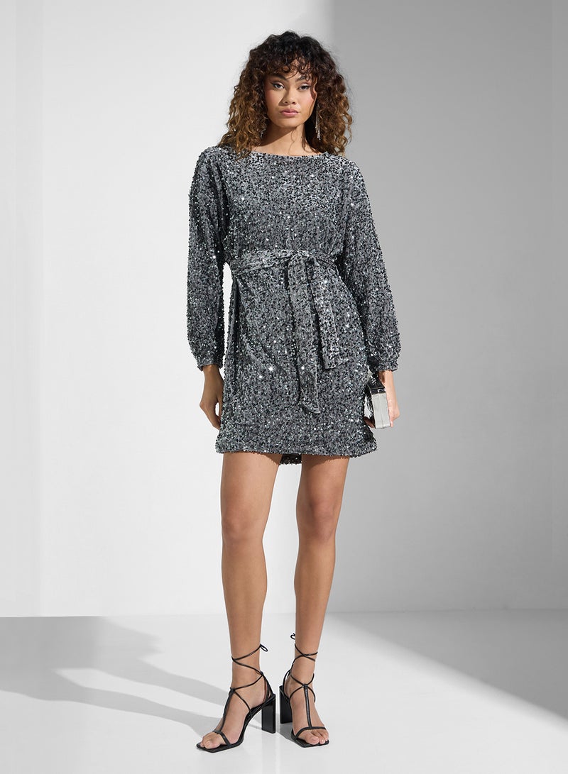 VERO MODA Sequin Tie-Waist Dress - Image 4