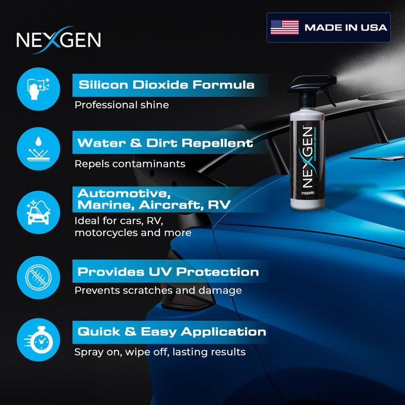 NEXGEN رذاذ السيراميك نكستجن ثنائي أكسيد السيليكون - سهل التطبيق، رذاذ طلاء سيراميكي للسيارات - مادة واقية احترافية لتلميع السيارات، المركبات الترفيهية، الدراجات النارية، القوارب، والدراجات الرباعية - 16 أونصة - Image 4