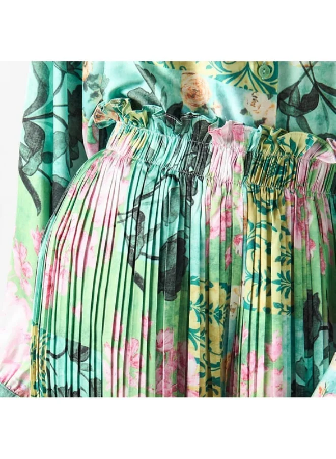 2Xtremz 2Xtremz Floral Print Pleated Palazzo Pants with Elasticated Paperbag Waist