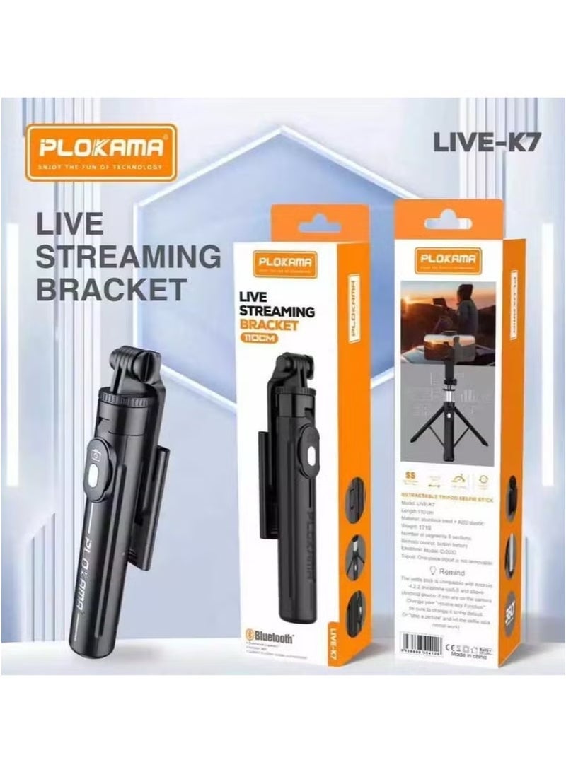 Plokama 4-in-1 Tripod Selfie Stick 1.7M/2M with 360° Rotation, Bluetooth Remote & LED Ring Light – Mobile Phone Camera Stand for Vlogging, YouTube, TikTok - Image 3