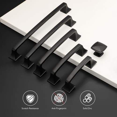 Ravinte Hardware 30 Pack Kitchen Cabinet Handles 5 Inch Hole Center Black Cabinet Pulls Solid Suqare Foot Drawer Pulls for Kitchen Cabinet Door Handles Matte Black Arch Dresser Handles for Cabinets and Drawers - Image 4