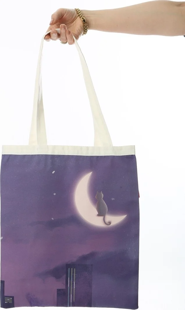 باجهاشتاج Cat Sitting on the Moon Printed Cloth Bag