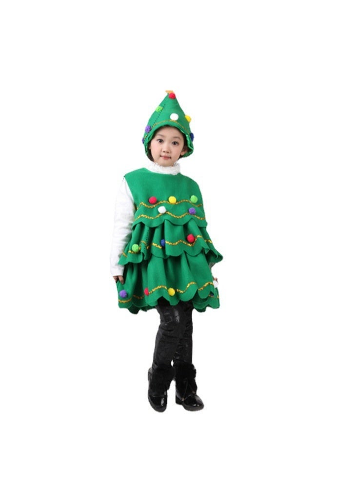 NIBEMINENT Girls' Christmas costumes, children's Christmas tree performance dance costumes, children's Christmas gift tree hat performance costumes - Image 1
