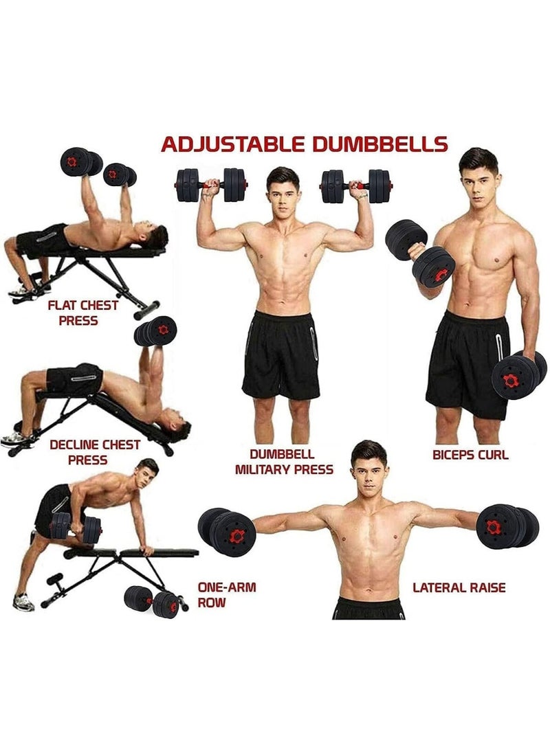 4 in1 Dumbbells Set,Adjustable Dumbbell Set for Gym Used as Barbell, Kettlebells,Push up Stand Dumbbell Body Building 20KG Set,Free Weights Set for Home Fitness