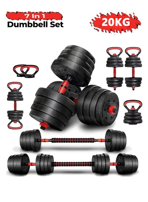 4 in1 Dumbbells Set,Adjustable Dumbbell Set for Gym Used as Barbell, Kettlebells,Push up Stand Dumbbell Body Building 20KG Set,Free Weights Set for Home Fitness