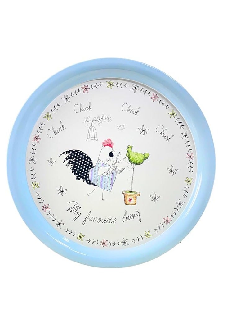 Sturdy Metal Round Tray with Chicken Character Design, 40cm, Stylish Functional Tray for Home, Kitchen or Gifts, Elegant Multipurpose Round Tray for Serving, Organizing and Decorating (Light Blue) - Image 1