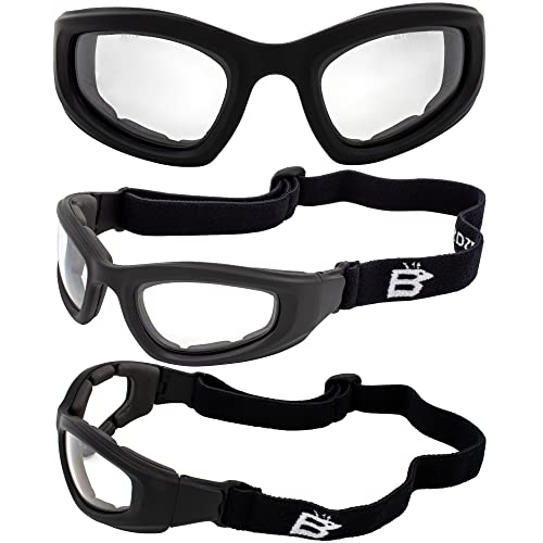 Birdz 2 Pairs of Eyewear Soar Safety Padded Motorcycle Goggles, Black Frames with Clear and Smoke Lenses - Image 5