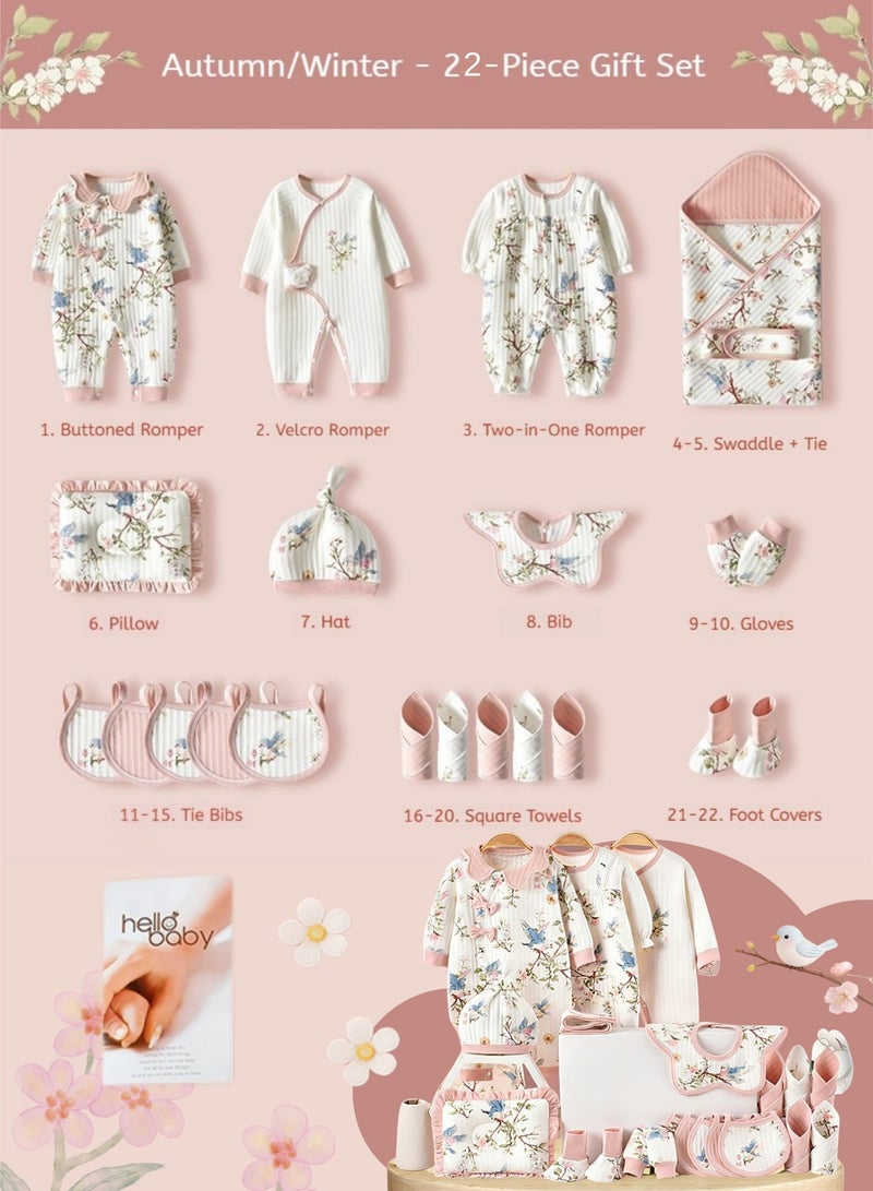 مجموعة هدايا مواليد مكونة من 22 قطعة - مجموعة هدايا للمواليد الجدد، ملابس أطفال، بدلات، إكسسوارات، قبعة، مرايل، وسادة، بطانية، قطن 100%، لفصلي الخريف والشتاء، من عمر 0 ​​إلى 3 أشهر - لون طبيعي - Image 3