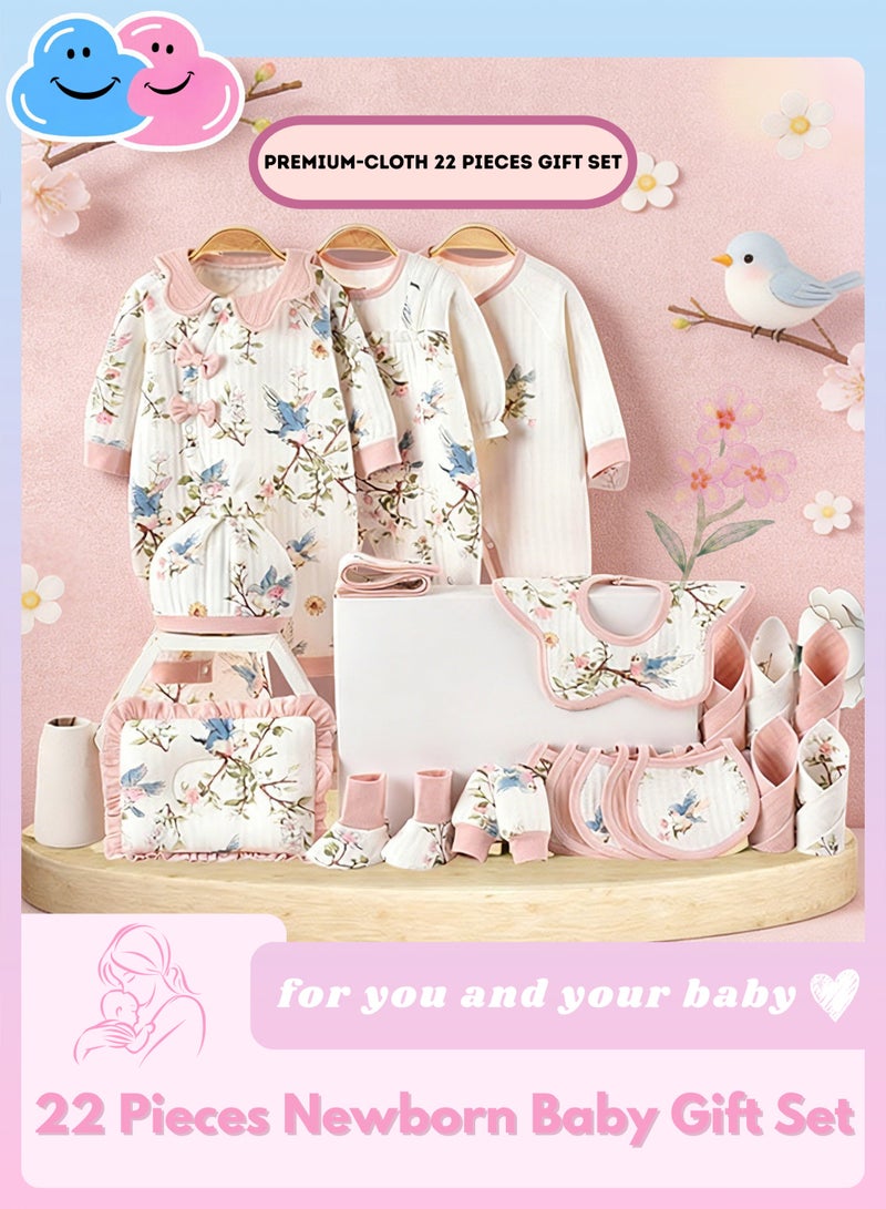 22 PCS Baby Layette Gift Set Box-Newborn Gift Set, Baby Clothes Bodysuits Accessories Hat Bibs Pillow Blanket, 100% Cotton, Premium-cloth, 0-3 Months - Nature - Image 1