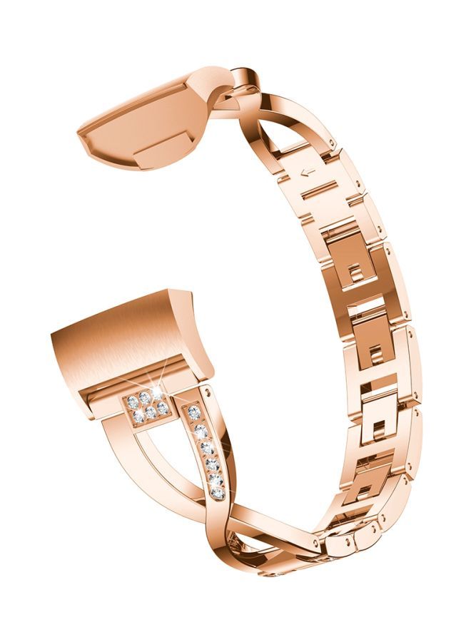 NIBEMINENT Diamond Studded Replacement Strap For Fitbit Charge 3 Rose Gold  - Image 1