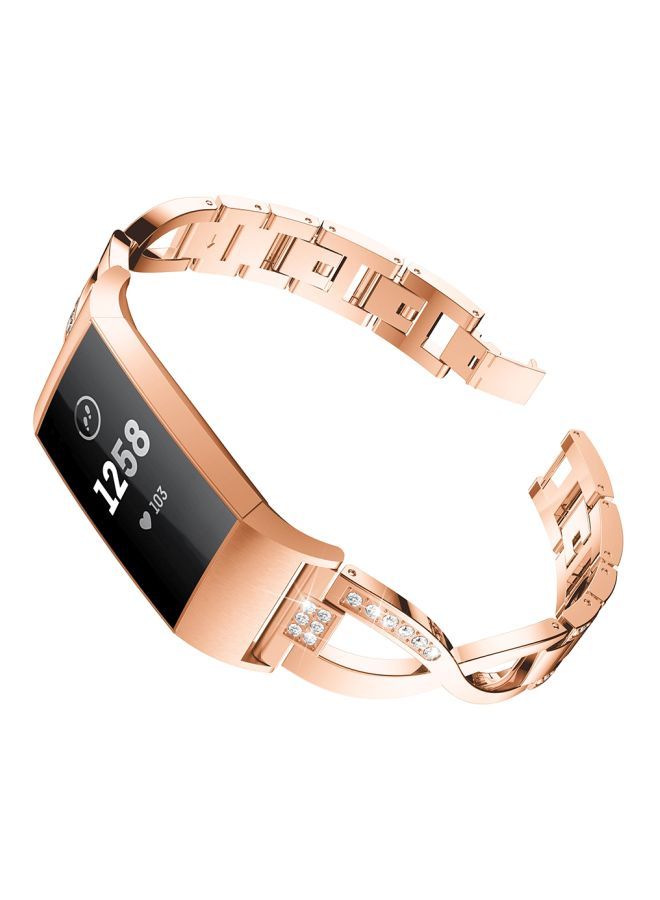 NIBEMINENT Diamond Studded Replacement Strap For Fitbit Charge 3 Rose Gold  - Image 2