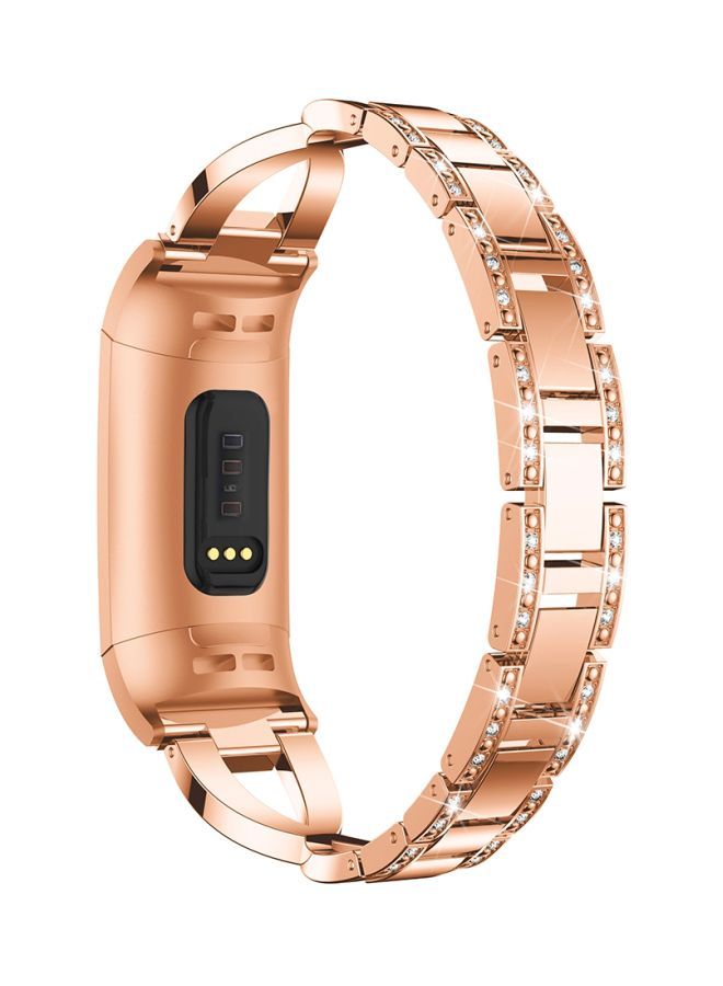 NIBEMINENT Diamond Studded Replacement Strap For Fitbit Charge 3 Rose Gold  - Image 4