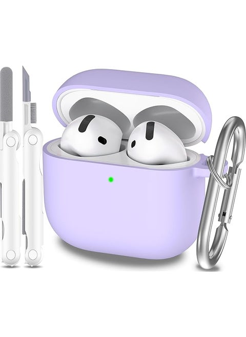4 In 1 Case Compatible With Airpods 4 With Active Noise Cancellation With Keychain & Lanyard Soft Silicone Shockproof Wireless Charging Cover With Cleaning Kit Purple