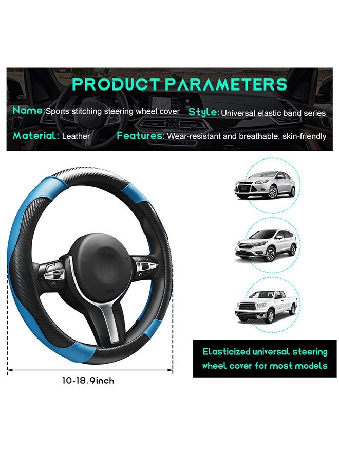 1 Piece Black and Blue 15 Inch Universal Carbon Fiber Microfiber Leather Steering Wheel Cover, Elastic Breathable Anti-Slip Comfortable Protector for Cars, SUVs and Trucks - Image 2