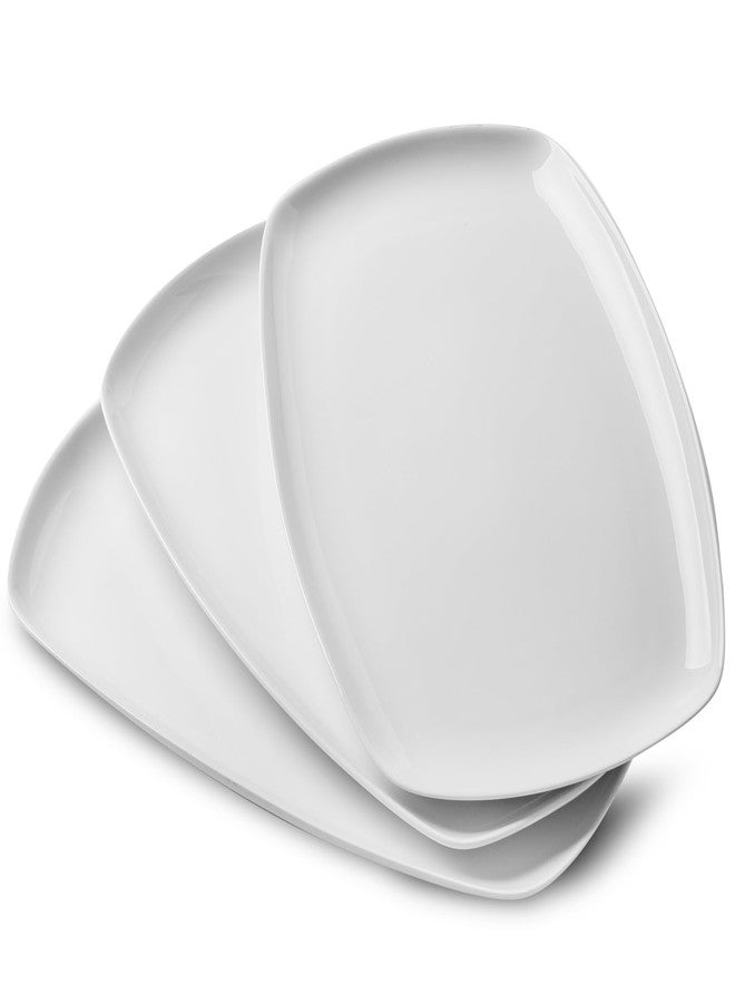 fMBB 3pcs Ceramic White Serving Platters, Large Rectangular Plate, Irregular Rectangular Trays - Party, Wedding, Entertaining, Microwave and Dishwasher Safe - 14 Inch - Image 1