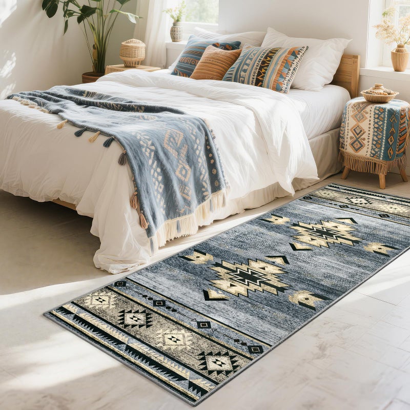 B BENRON Western Hallway Runner Rug 2 x 6, Non-Slip Long Runners for Bedroom Kitchen Hall Laundry, Accent and Tribal Throw Rugs Washable, Grey - Image 2