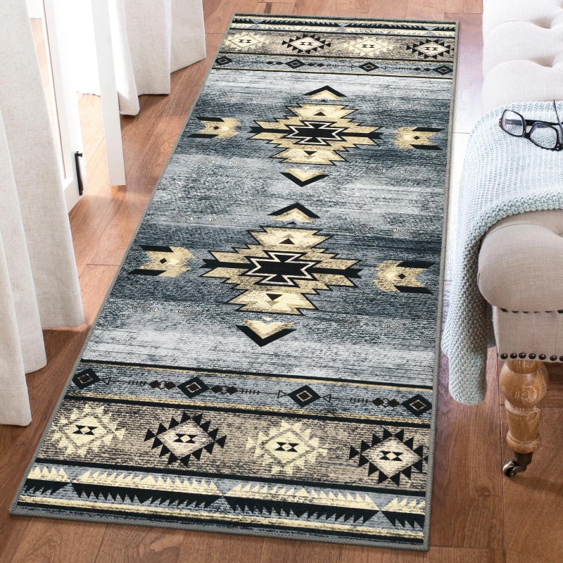 B BENRON Western Hallway Runner Rug 2 x 6, Non-Slip Long Runners for Bedroom Kitchen Hall Laundry, Accent and Tribal Throw Rugs Washable, Grey - Image 3