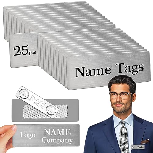 LEICHTEN 25 Pack Blank Magnetic Name Tags 304 Stainless Steel Durable DIY ID Name Badges Kit with Personalized Strong Magnet Office School Supplies 1" X 2.8" Sliver - Image 1