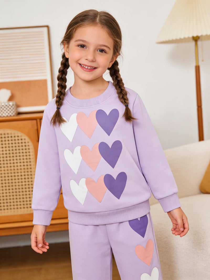 RETSUGO Little Girls Heart Outfit Kids Clothes Set Heart Print Holiday Sweatshirt and Sweatpants Toddler Girl Clothes Fall/Winter Girls Purple Outfits Size 5/6784 - Image 4