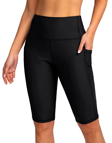 SANTINY Women's 8''/12'' High Waisted Swim Shorts with Pockets UPF50+ Long Board Swimming Shorts for Women with Liner (Black_M) - Image 1