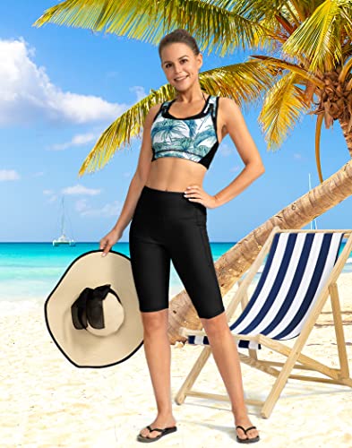 SANTINY Women's 8''/12'' High Waisted Swim Shorts with Pockets UPF50+ Long Board Swimming Shorts for Women with Liner (Black_M) - Image 2