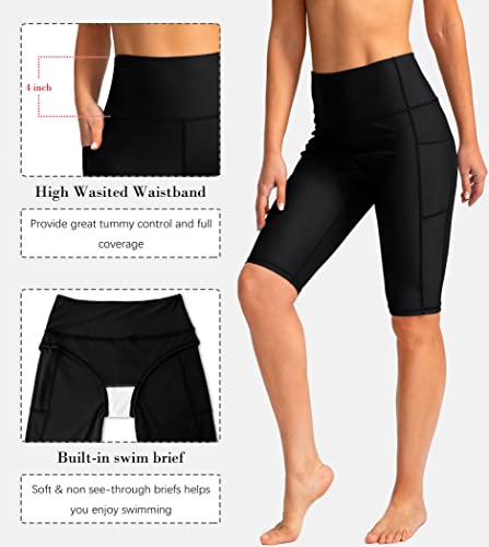 SANTINY Women's 8''/12'' High Waisted Swim Shorts with Pockets UPF50+ Long Board Swimming Shorts for Women with Liner (Black_M) - Image 5