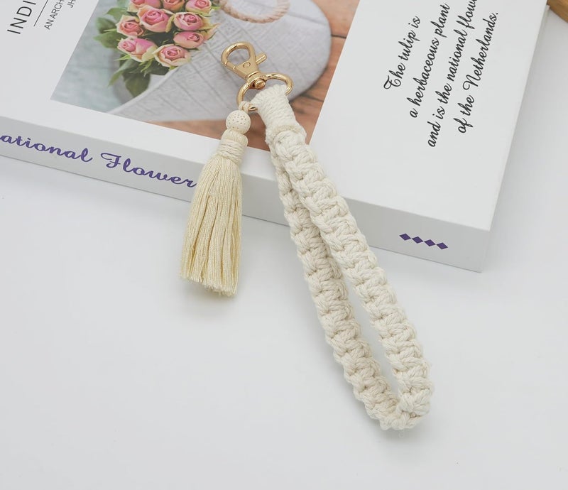 Moydolo Macrame Boho Handmade Cute Bracelet Holder Keychain Wristlet Key Chain Wrist Lanyard for Women Girls - Image 3