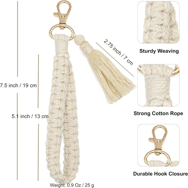 Moydolo Macrame Boho Handmade Cute Bracelet Holder Keychain Wristlet Key Chain Wrist Lanyard for Women Girls - Image 2