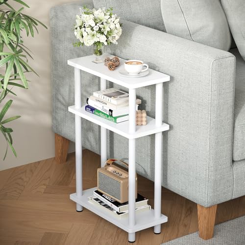 Apicizon Small Narrow Side Table 3Tier Skinny End Table with Storage Shelf Slim Nightstand Bedside Table for Small Spaces Living Room Bderoom White