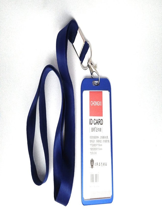Lazybeee Vertical Metallic Elegance: Premium Aluminum Alloy ID Card Holder and Lanyard Set for Office Use (Vertical) (Pack of 2, Blue) - Image 2