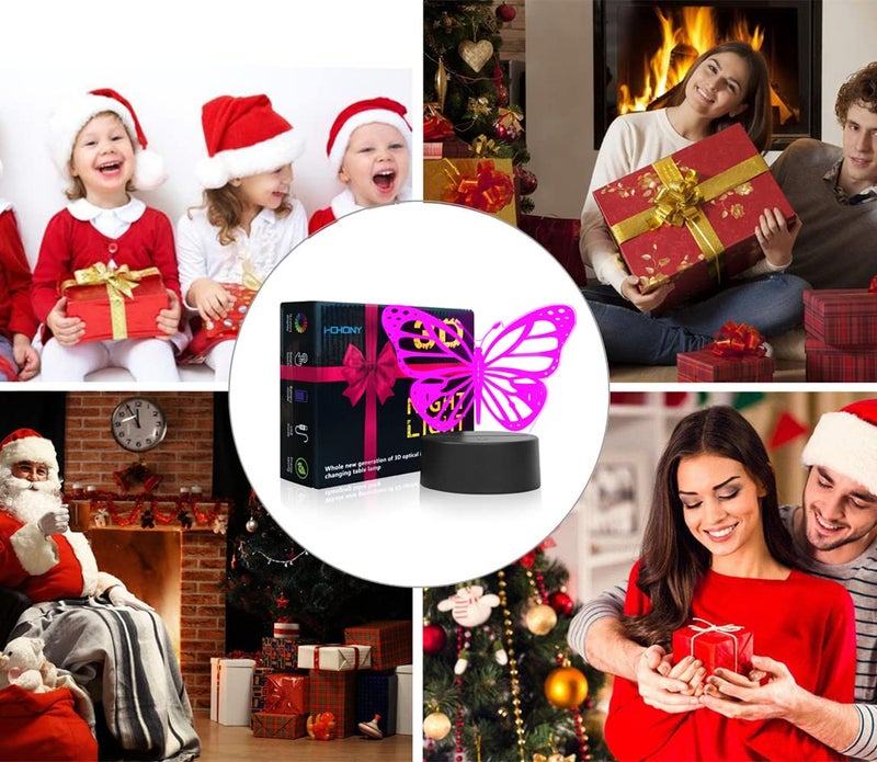 i-CHONY Butterfly 3D Night Light Birthday Gift Illusion Lamp, 7 Colors Auto Changing Table Desk Lamp - with Touch Switch & Remote Control & USB Cable Butterfly Light - Gifts for Women Teens Girls - Image 5