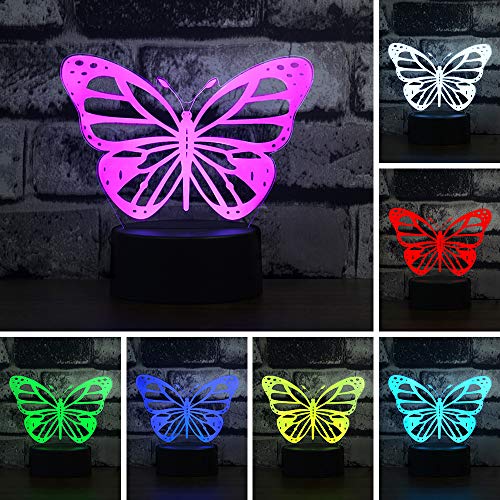 i-CHONY Butterfly 3D Night Light Birthday Gift Illusion Lamp, 7 Colors Auto Changing Table Desk Lamp - with Touch Switch & Remote Control & USB Cable Butterfly Light - Gifts for Women Teens Girls - Image 2