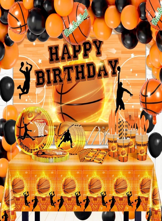 Lecheme Basketball Birthday Party Decorations 300 Pcs Basketball Party Supplies Basketbal Theme Banner Plates Napkins Cups Balloons Set Sports Party Favors - Image 1