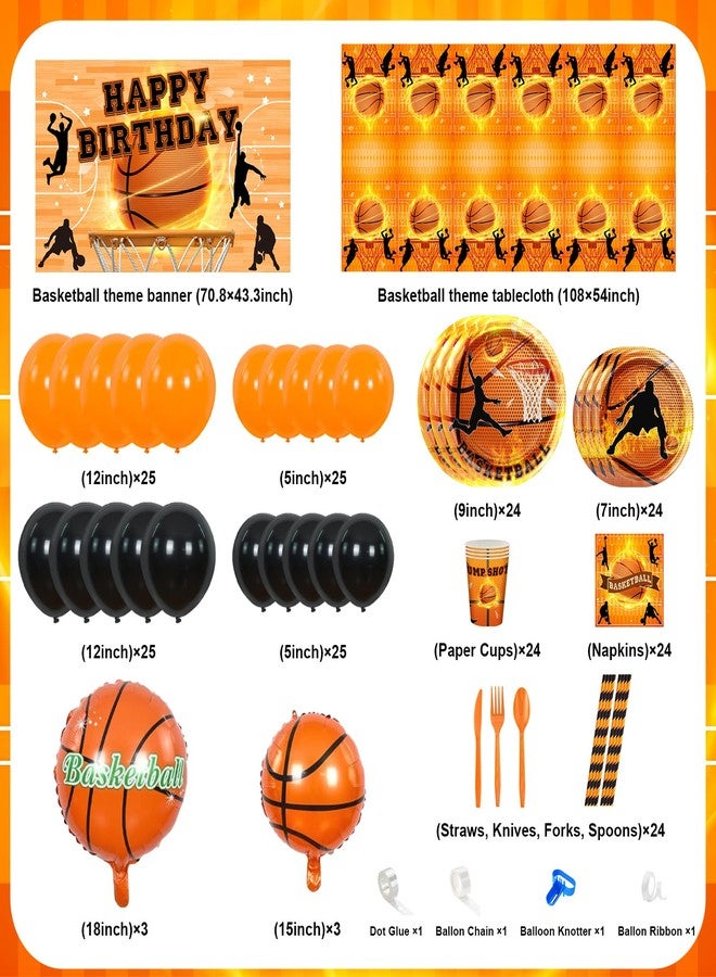 Lecheme Basketball Birthday Party Decorations 300 Pcs Basketball Party Supplies Basketbal Theme Banner Plates Napkins Cups Balloons Set Sports Party Favors - Image 2