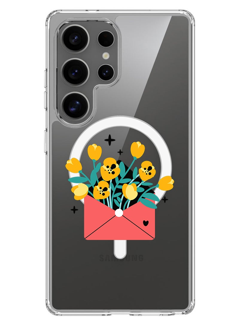 Theodor Magnetic Case for Samsung Galaxy S25 Ultra 6.9-inch Compatible with MagSafe Wireless Charging, Shockproof Phone Bumper Cover flowers in envelope - Image 1