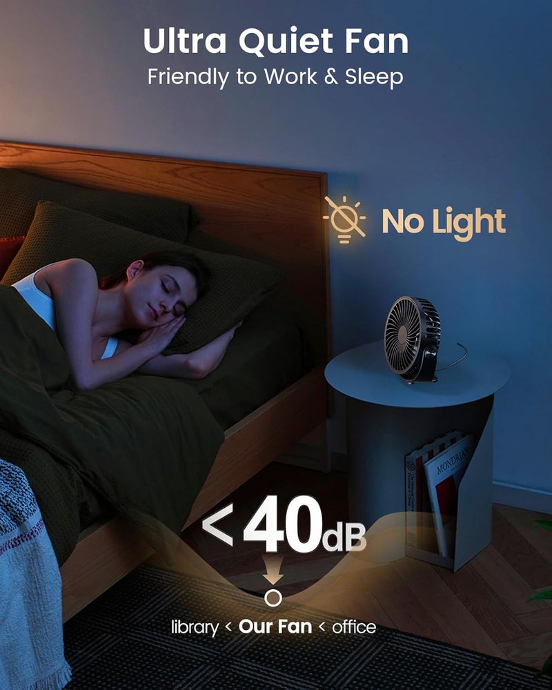 TriPole Mini Desk Fan USB Powered Portable Fan, 3 Speeds Strong Airflow, 360°Adjustable Angle, Quiet Plug In Electric Fan for Desktop, Small Table Fan for Majlis, Home, Office, Bedroom & Travel, Black - Image 5
