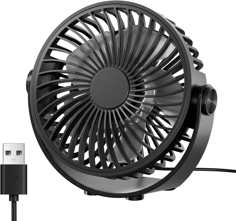 TriPole Mini Desk Fan USB Powered Portable Fan, 3 Speeds Strong Airflow, 360°Adjustable Angle, Quiet Plug In Electric Fan for Desktop, Small Table Fan for Majlis, Home, Office, Bedroom & Travel, Black - Image 1