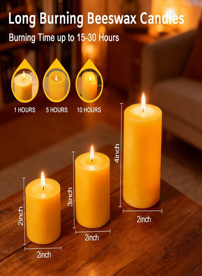 SUPERSUN 3 Pack Natural Beeswax Pillar Candles,Long Burning Unscented Pure Beeswax Candles Set,Smokeless Dripless Organic Pillar Candles Bulk for Home Decor,Prayer,Emergency,2x2in,2x3in,2x4in - Image 3