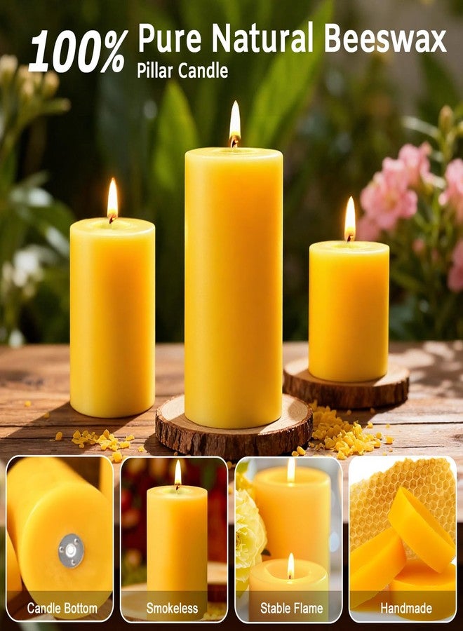 SUPERSUN 3 Pack Natural Beeswax Pillar Candles,Long Burning Unscented Pure Beeswax Candles Set,Smokeless Dripless Organic Pillar Candles Bulk for Home Decor,Prayer,Emergency,2x2in,2x3in,2x4in - Image 4