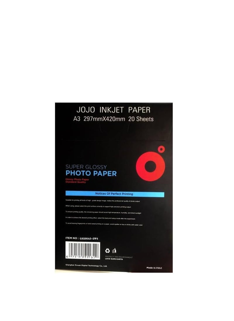 JOJO Jojo Super Glossy Waterproof Photo Paper, 20 Sheets, A3 Size  - Image 3