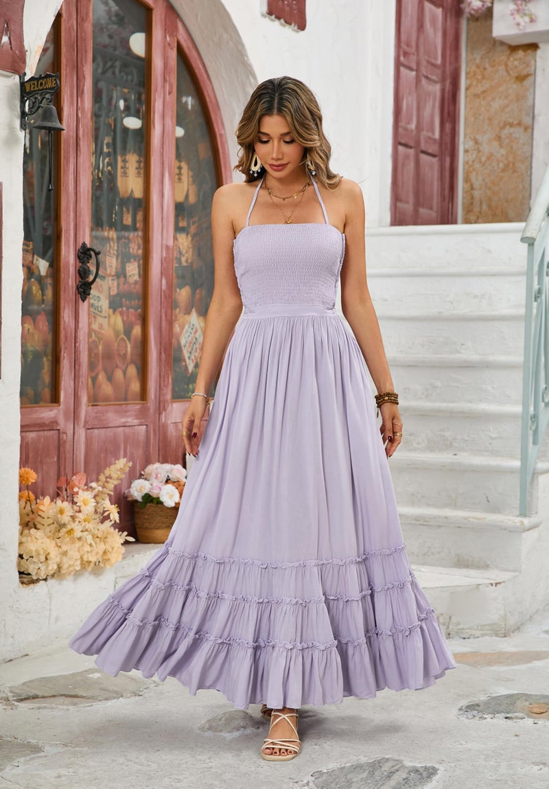 R.Vivimos Womens Summer Boho Sexy Backless Long Dresses (Medium, Lavender) - Image 4