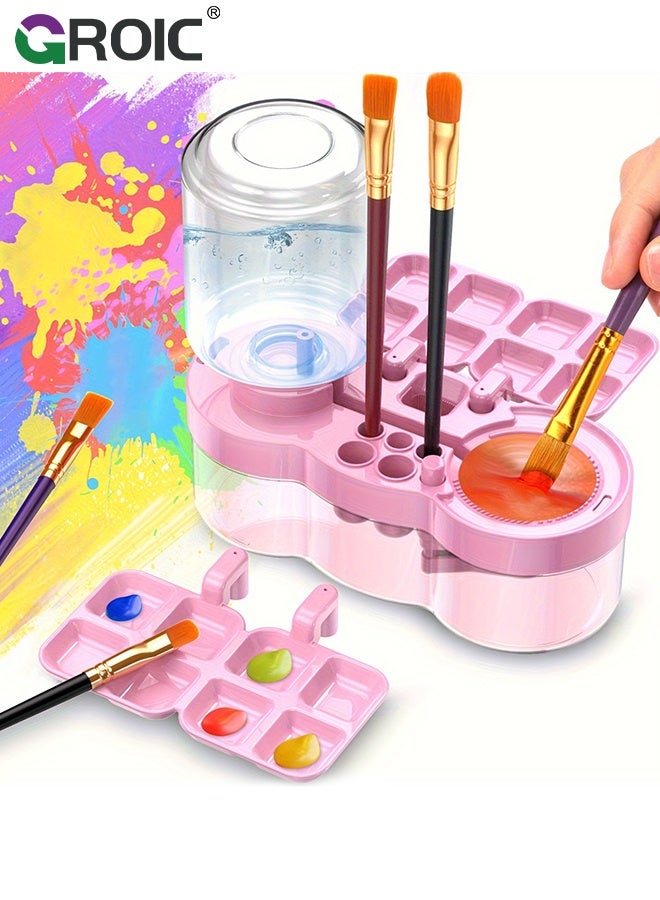 GROIC Paint Brush Cleaner Tool, Brush Rinser Cup, Water Circulation, Art Supplies for Acrylic,Watercolor and Water Based, Creative Gift for Adult Artist Beginners Kids - Pink - Image 1